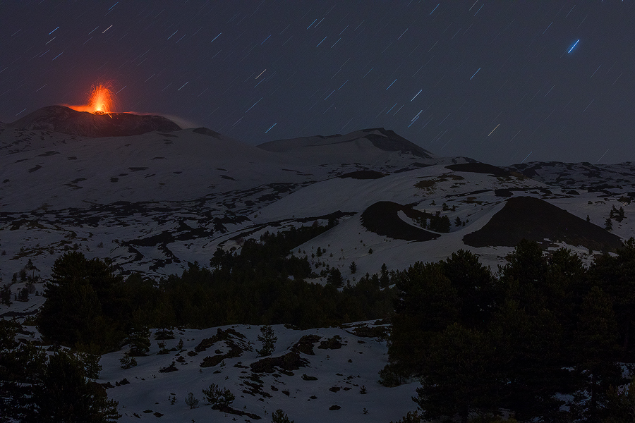 A fire in the dark night